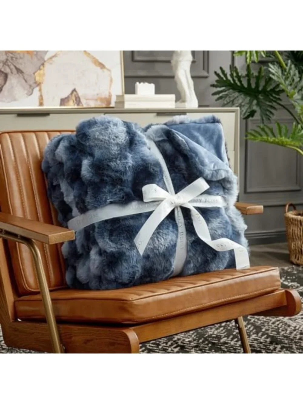 Cozy Tie-Dye Blue Faux Fur Throw Blanket for Couch, Soft & Warm, 50x60 Inches